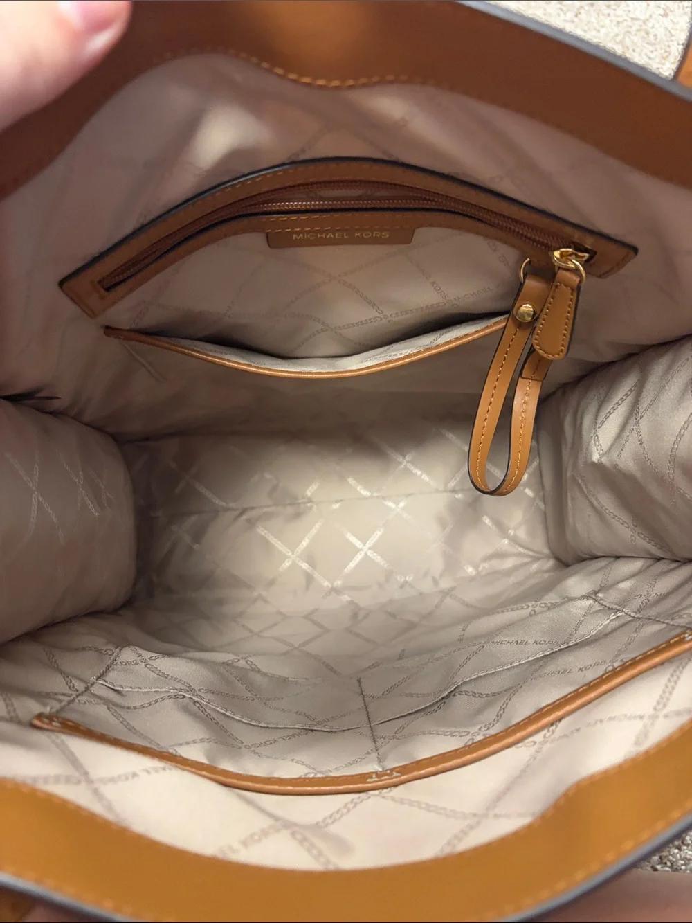 Michael Kors Vanilla MK Logo Tote with Luggage Trim